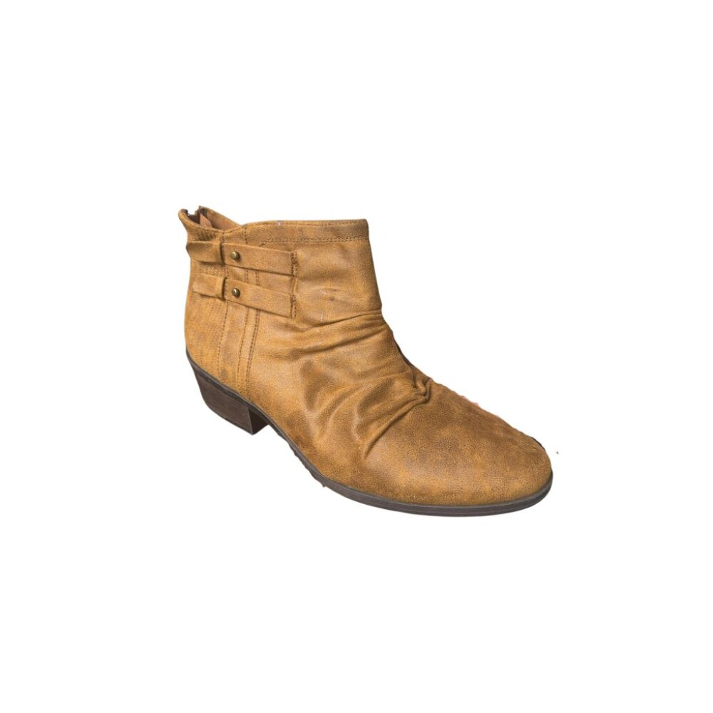 Baretraps Cognac Slouch Ankle Booties - Size 9 - Double Buckle Stacked Heel